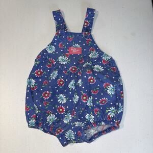 Vintage Oshkosh Baby B'Gosh Vestbak Polka Dot Floral Bubble Romper Blue Size 12M